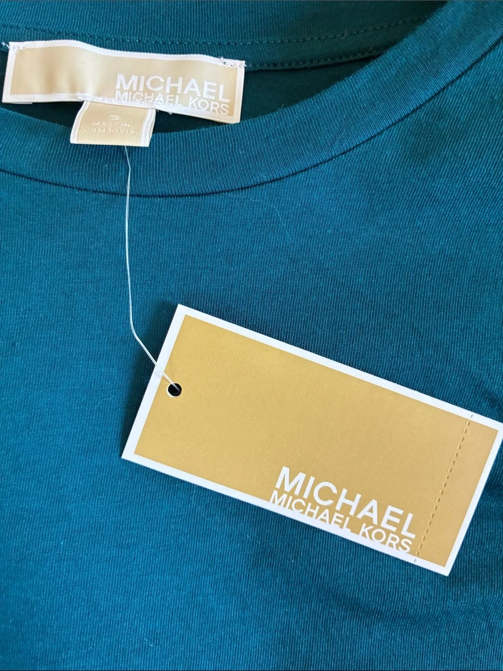 Michael Kors Teal Puff-Sleeve Crewneck Top